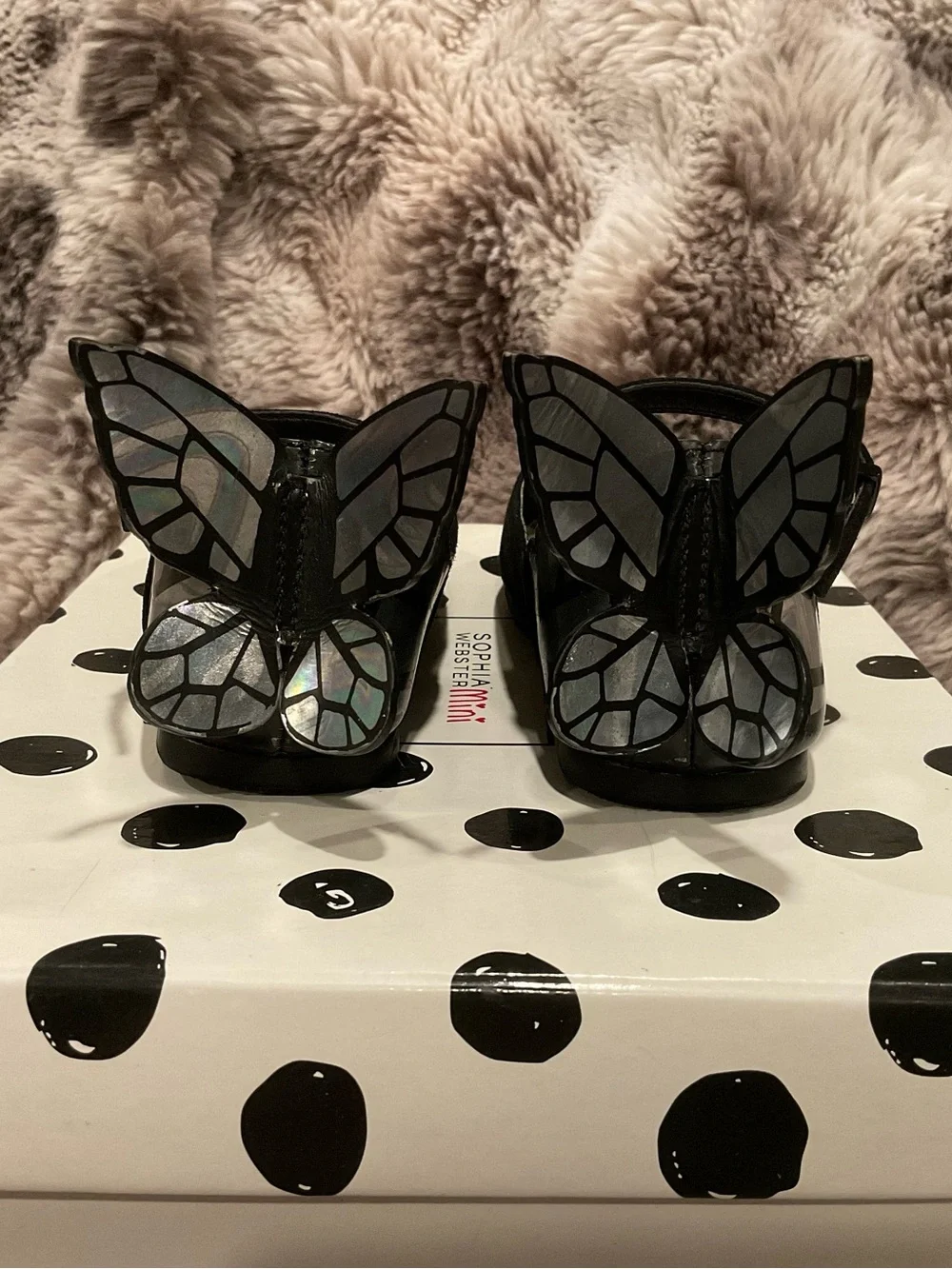 Sophia Webster MINI Black Mary Jane Flats with Iridescent Butterfly wings